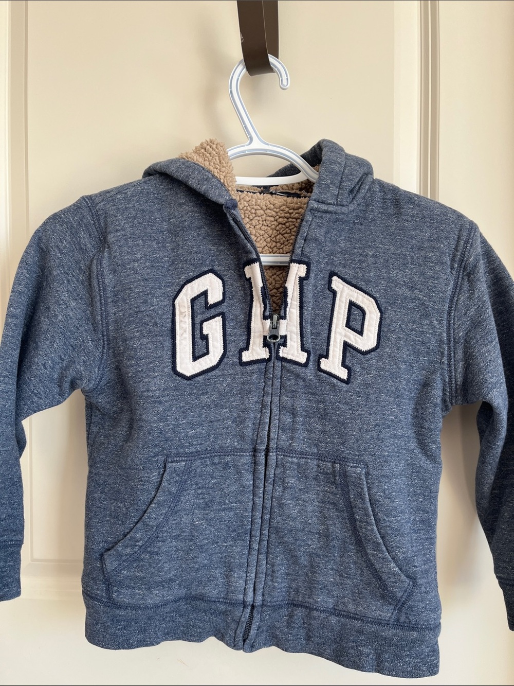 GAP Kids Heather Navy Zip-Up Hoodie with Sherpa Lining